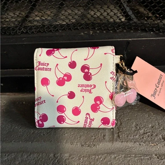 Juicy Couture White Wallet with Pink Cherry Print and Gold Heart Charm - Picture 2 of 6